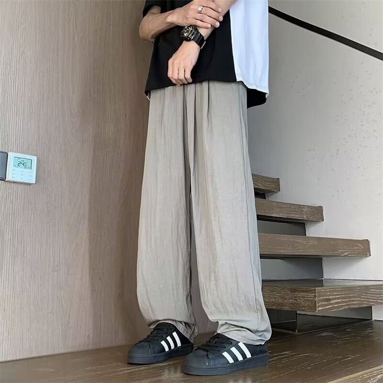 vibe风潮褶皱冰丝裤子禅意新中式休闲男裤夏季薄款山本风阔腿裤,男装休闲裤,星座1013