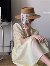 法式方领泡泡袖连衣裙夏季设计感小众温柔高级感初恋茶歇裙子，女装连衣裙，香丽迪1