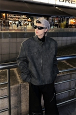 美式复古做旧棕色机车服皮衣外套男秋冬加棉小众感短款垫肩夹克衫，男装皮衣，星座505-2（原电商A260-1)