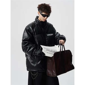鳄鱼纹印花设计大码M-5XL手塞棉夹克PU皮棉服外套男8507P120控158图片