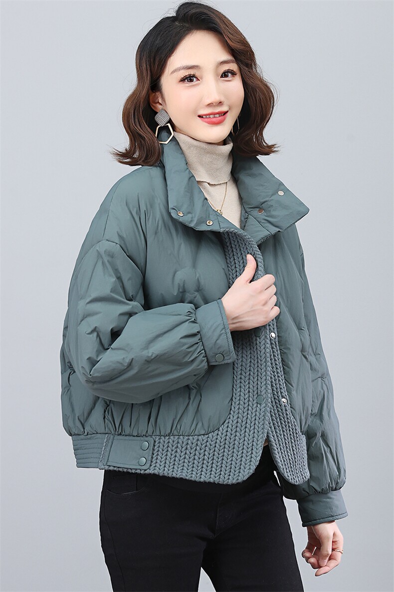 全年备货~2023冬季新款羽绒服毛线拼接短款白鸭绒外套,女装羽绒服,忆绮罗