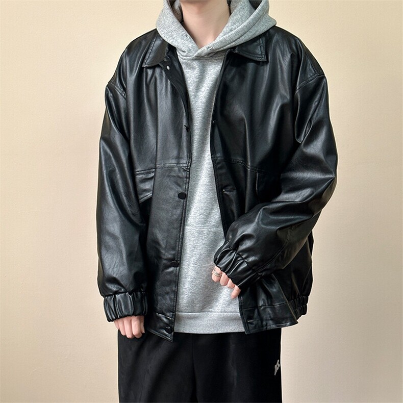 现货-秋季皮衣外套男宽松休闲PU机车皮夹克潮流A584-P90,男装夹克,电商A351