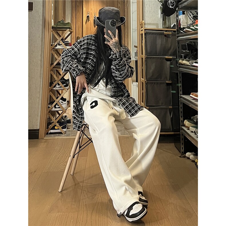 秋季新款C字毛巾绣华夫格编织绳休闲裤女模XZ604-KP77-P55控68,男装休闲裤,星座604