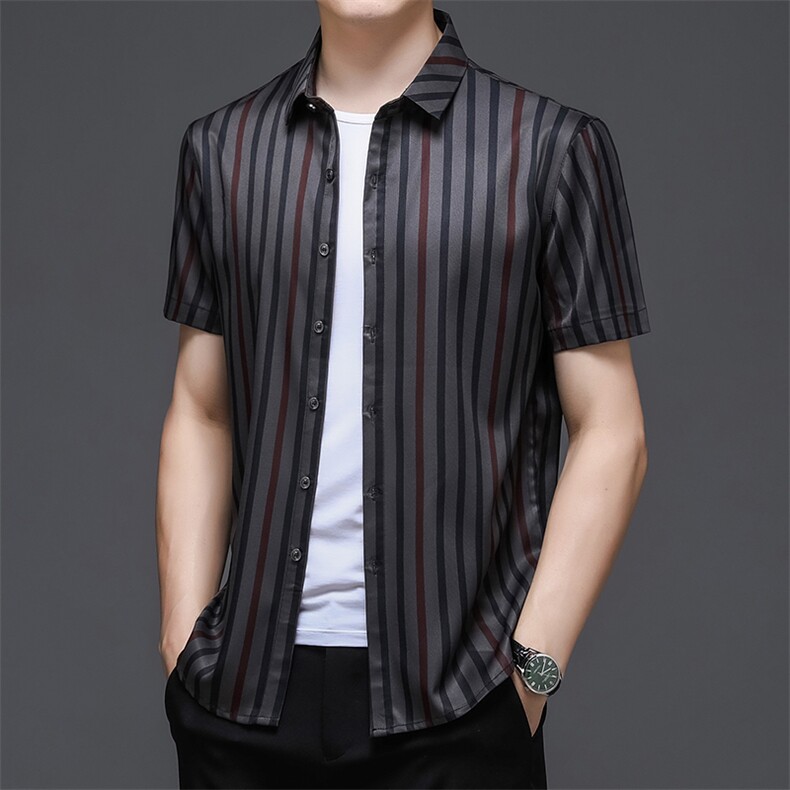 F1376男士2023年夏季薄款男式短袖衬衫青年休闲免烫修身P53图片