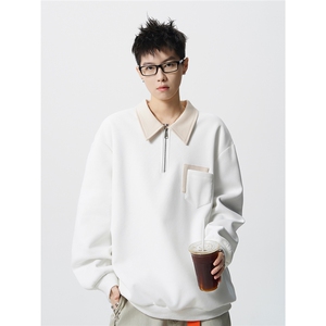 HW2510-特P45控78面布:54.2棉45.8聚酯polo领情侣卫衣宽松外套男图片