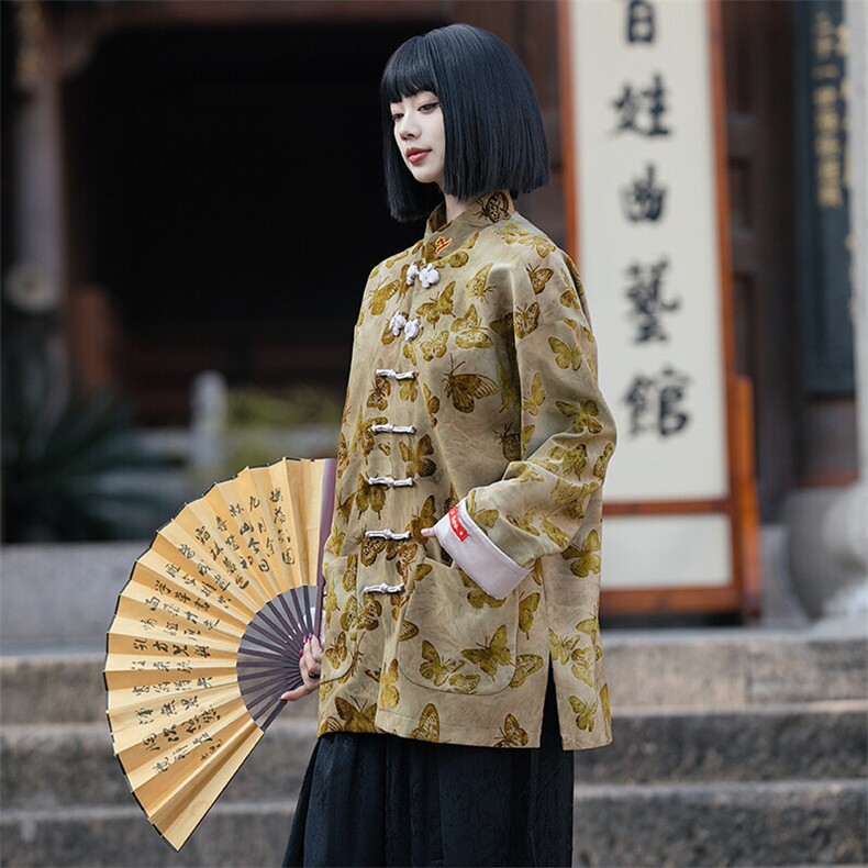 中性新中式（蝴蝶）潮风中式夹克立体植绒印花手工盘扣唐装,男装夹克,星座305A（原312A-1）