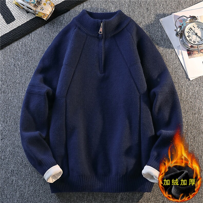 MY7326加绒-TP65半拉链新款针织衫男慵懒风针织长袖套头毛衣外套,男装针织衫/毛衣,电商A320