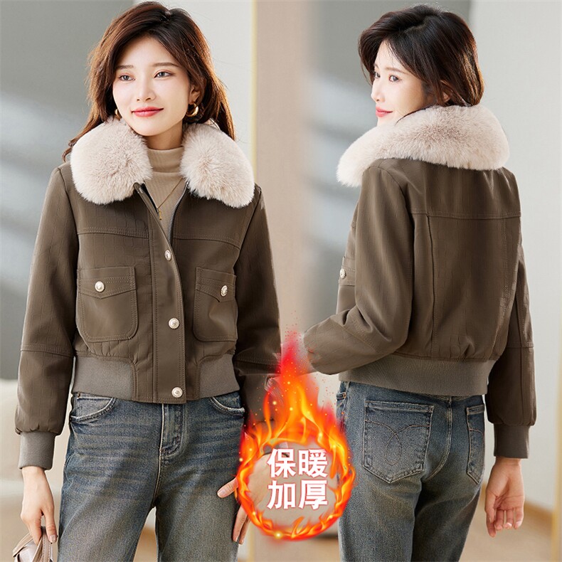 加绒皮夹克外套女短款2023冬季新款时尚小款机车服加棉皮衣小棉服,女装棉衣/棉服,江南女神
