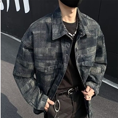 复古格纹牛仔外套男春秋季2025新款翻领夹克JK285-P75，男装夹克，星座223（原229-2）