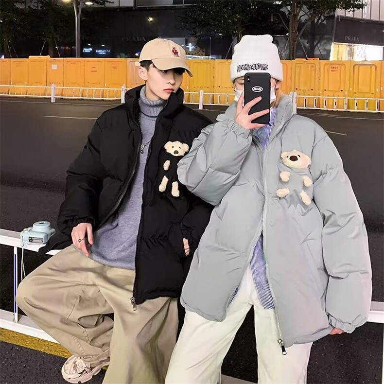 小熊立领冬季宽松加厚情侣面包服外套港风休闲棉衣男 W6077-P66图片