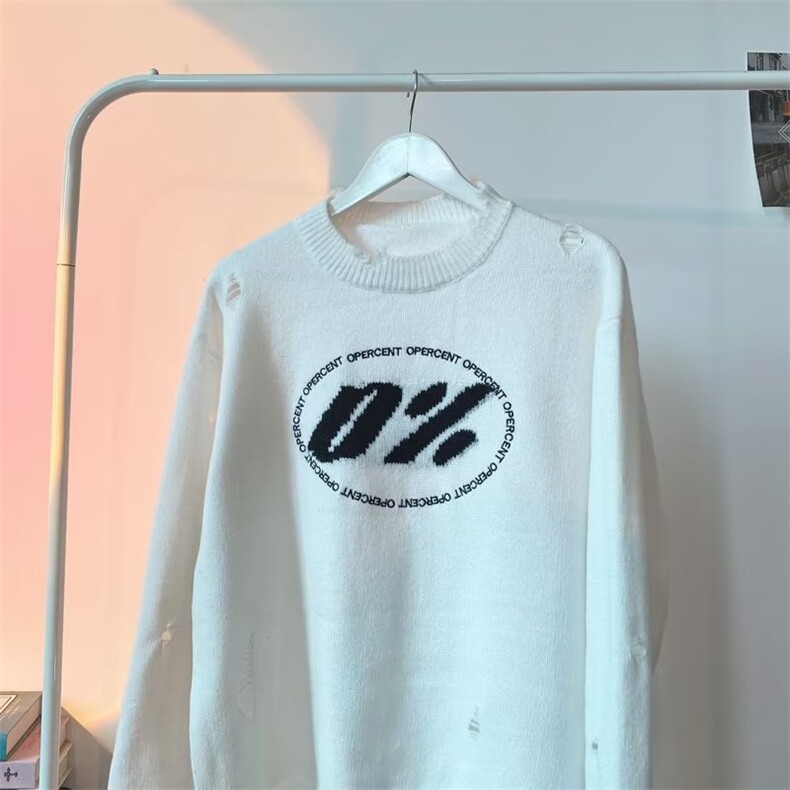 美式街头设计感圆领鹿毛绒破洞设计刺绣毛衣男M6622P45,男装针织衫/毛衣,星座1116-2