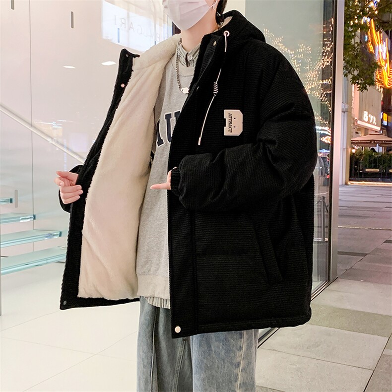 冬季青少年灯芯绒连帽棉衣潮牌羊羔毛加绒加厚棉服外套5305-P85图片