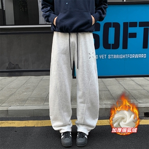 加厚加绒银狐绒65棉弯刀裤男安哥拉红直筒裤K1297J加绒-特P40控78图片