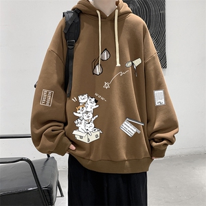 WY2115-P35 纯棉连帽卫衣男大码运动帽衫宽松薄外套男图片
