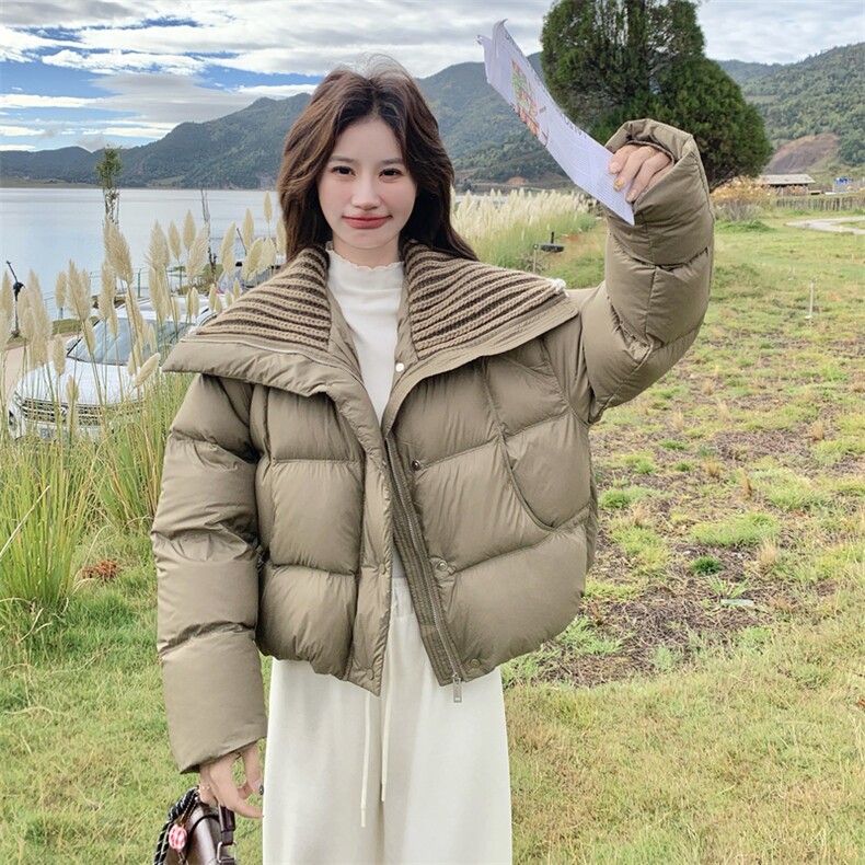 ：冬装新款时尚百搭针织大毛领加厚羽绒服2C135-8937P255K378，女装羽绒服，2C135