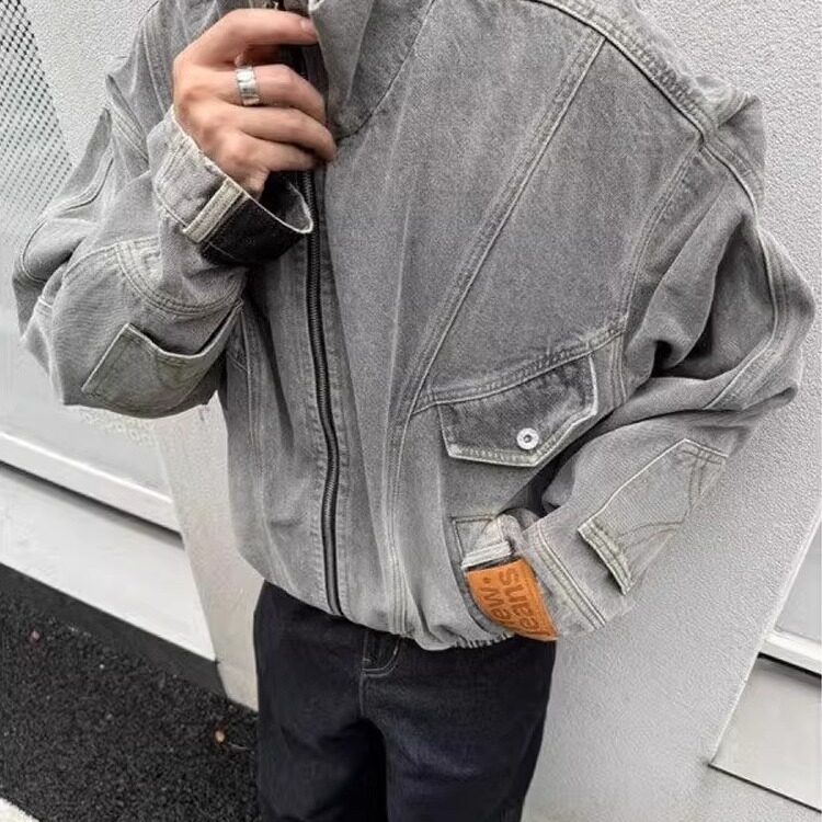 vintage美式复古倒装贴标牛仔外套反穿主义水洗工装夹克JK8634,男装夹克,星座1116A（原606A-3）