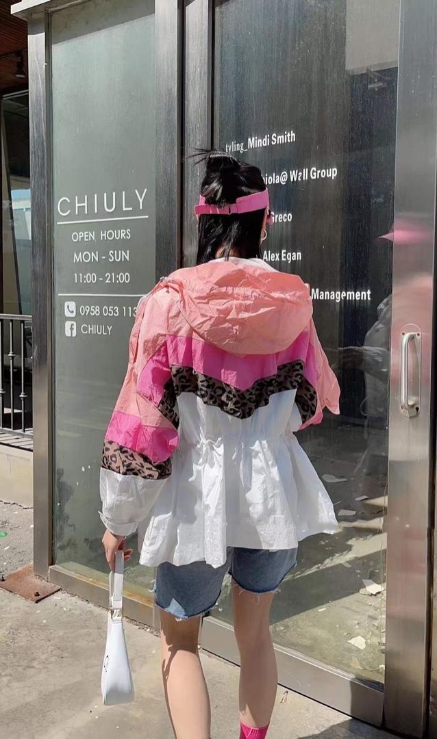 Z2131欧洲站2021夏季新款连帽撞色豹纹收腰洋气百搭防晒,女装,L·H·X