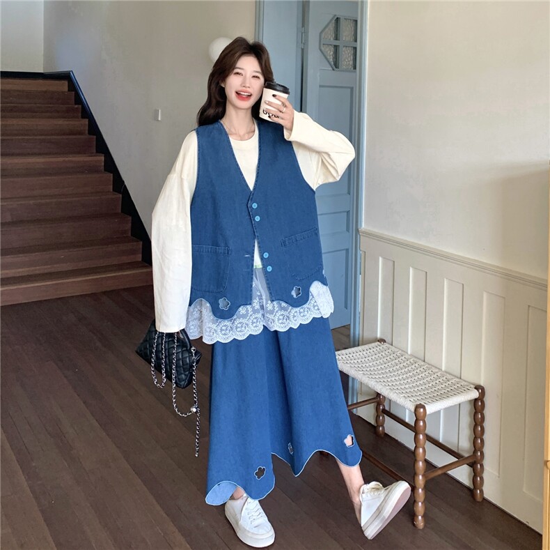 现货新款针织+牛仔马甲+半身裙三件套2C056-7203-P195控318,女装套装/套裙,2C056