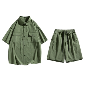夏季套装男高品潮牌五分袖衬衫大码短裤两件套DSA157-1-C70-P85图片