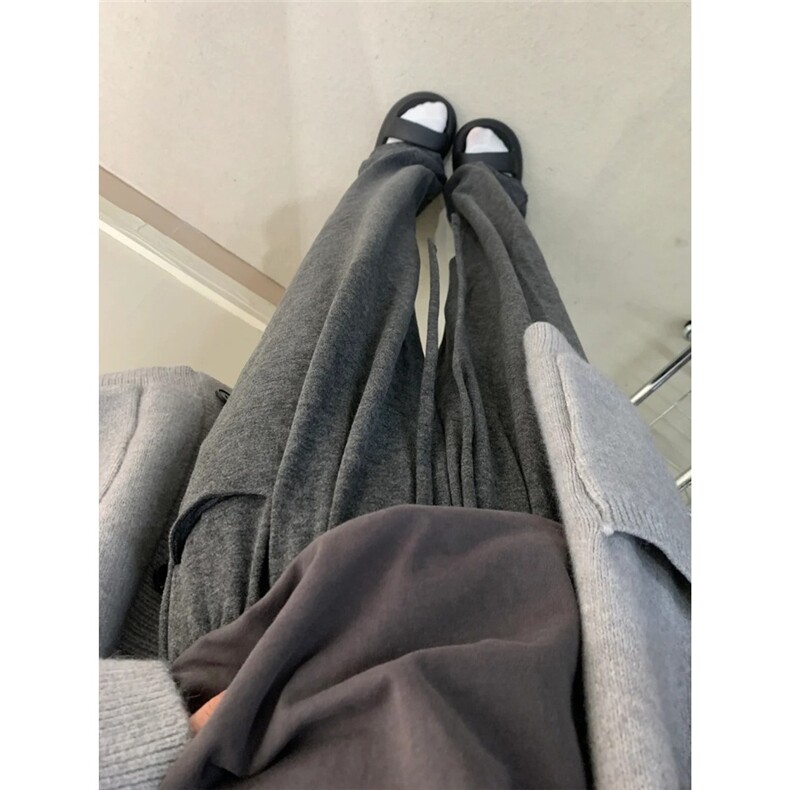 阔腿裤男女款秋冬季加绒新款慵懒松弛感宽松情侣直筒糯米裤子潮流图片