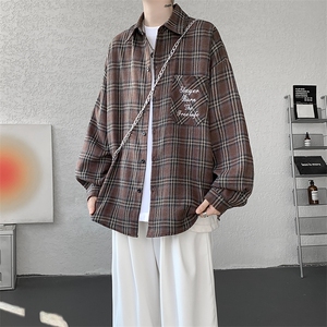 衬衫男秋季新款港风宽松大码刺绣格子衬衣CS121-P35图片