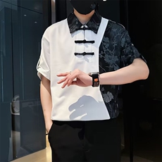 男士短袖Polo衫夏季潮牌痞帅翻领拼接t恤2025新款新中式风上衣，男装Polo衫，星座506A