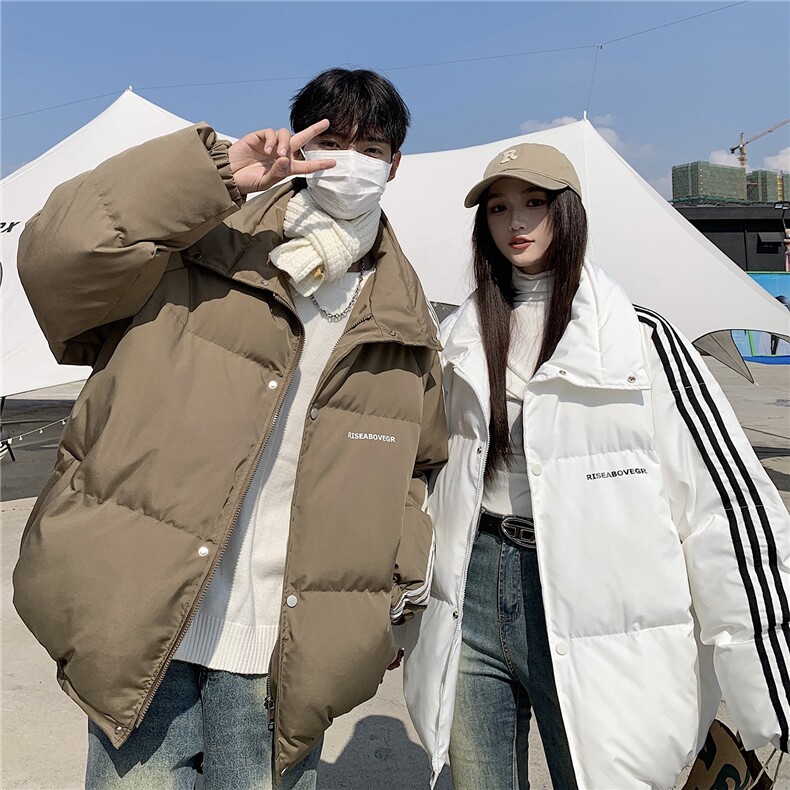 EQ332 立领面包服冬季加厚棉衣男织带拼接棉服外套情侣装2024新款图片