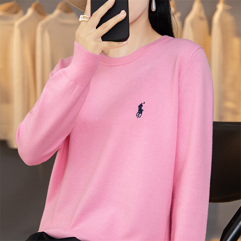 小马刺绣羊毛衫圆领长袖卫衣女秋季纯棉宽松休闲套头上衣打底衫,针织衫/毛衣,美莎羊绒