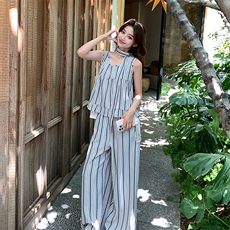 休闲气质条纹背心阔腿裤套装女夏2025新款两件套爆款高级感超好看，女装套装/套裙，浙宝276（原081）