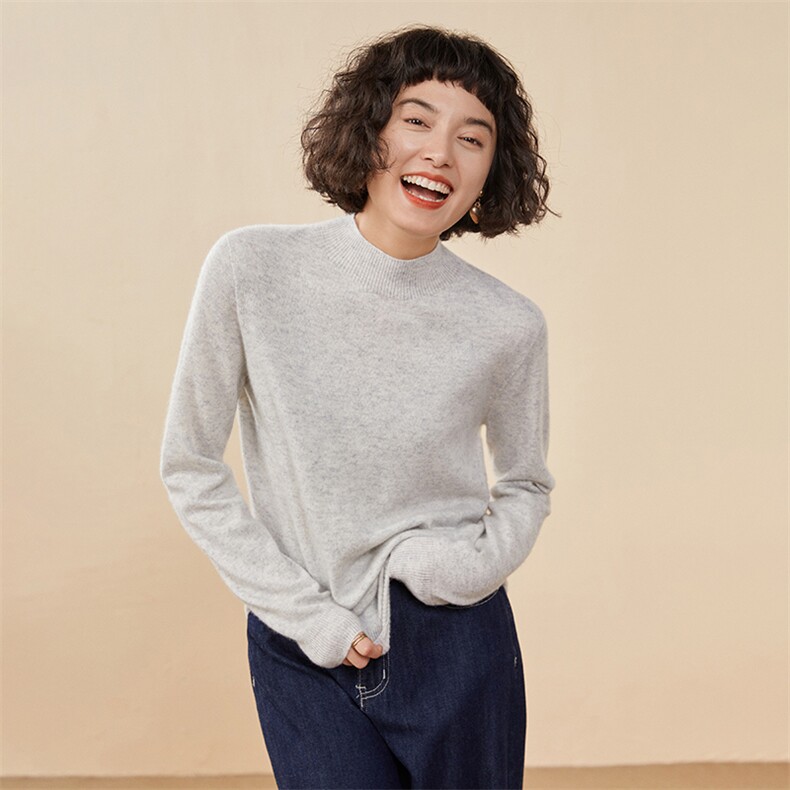 正品~无缝软糯baby小山羊绒衫女半高领针织宽松打底套头秋冬毛衣，女装羊绒衫，雅之冉羊绒