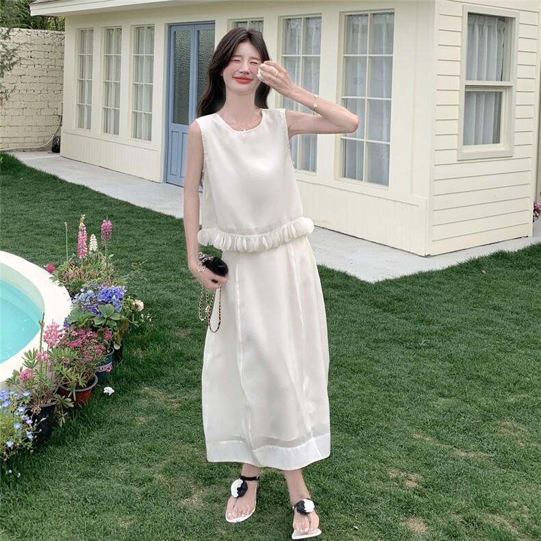 韩版无袖背心上衣半身裙小个子两件套女2025夏季新款法式时尚套装,女装套装/套裙,2C159
