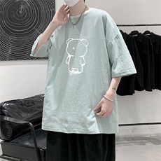 YT26339-P30亚麻短袖t恤男大码五分袖男宽松七分袖大皂风模特，男装T恤，电商A040