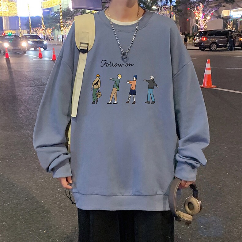 S6043-P28加绒款-P33秋季圆领卫衣男大码韩版宽松长袖外套,男装卫衣,电商A040