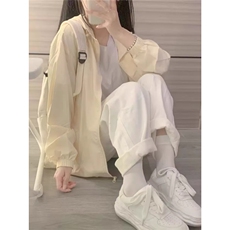 ins简约原宿气质无品牌新款潮流冰丝防晒衣女宽松连帽开衫防晒服，男装防晒衣，星座1210-1