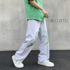 主推款直筒宽松水洗牛仔裤高街潮刺绣长裤313A-1-NZ001-P55控68，男装牛仔裤，星座808A-1