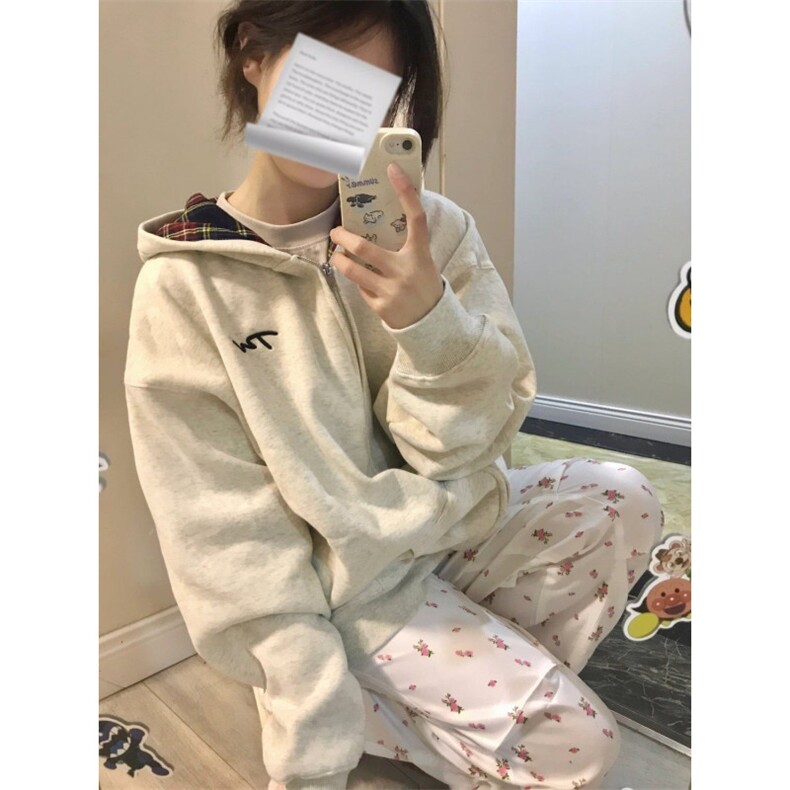 5258-P50原版做工#刺绣食毛华棉复合格子拼接卫衣薄款/加绒,女装卫衣/绒衫,星座617A-2