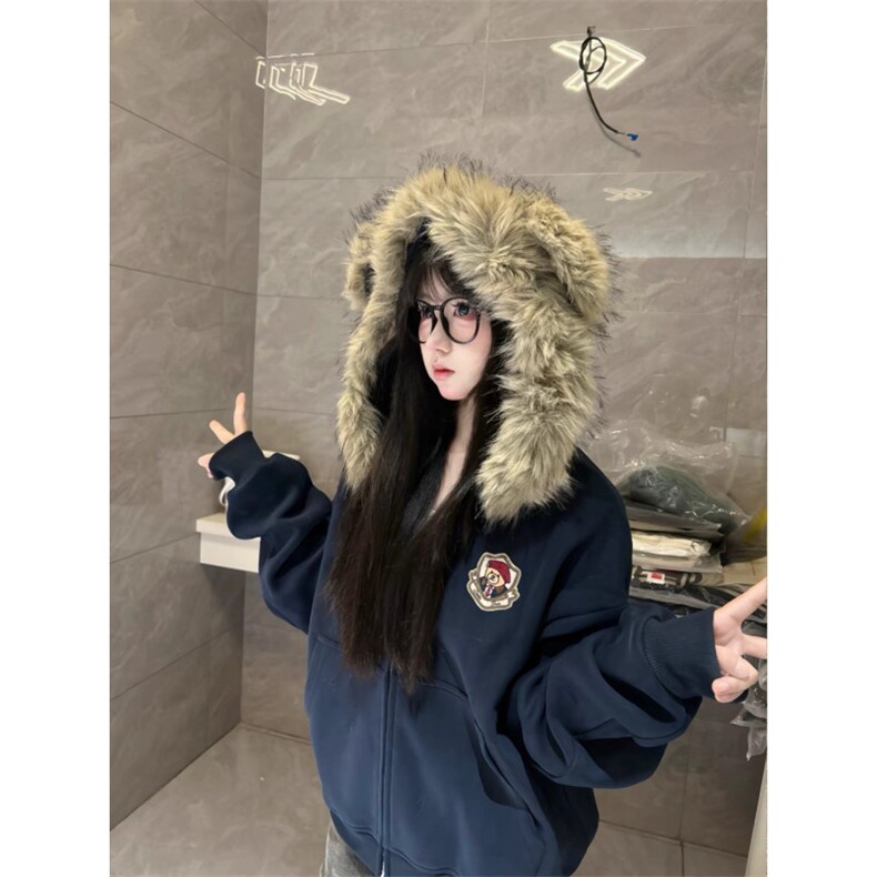 2025慵懒宽松温柔气质时尚百搭休闲简约纯棉华棉复合女卫衣 女款图片