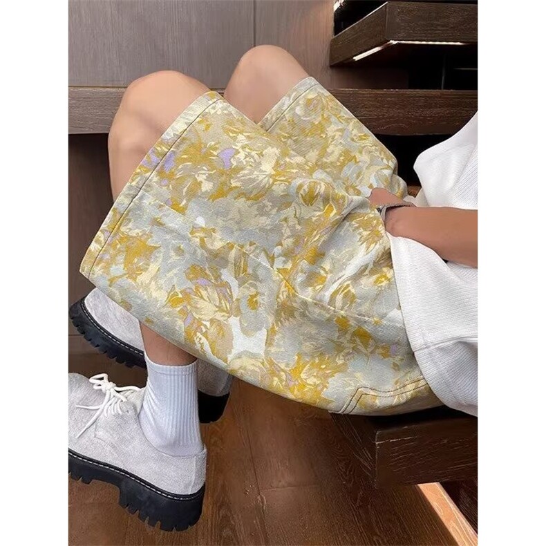 百搭潮流新款无品牌花裤衩牛仔短裤海边穿搭五分裤子原宿文艺日系,男装牛仔裤,星座506A