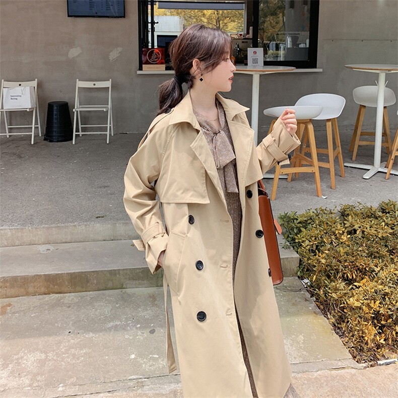 现货原创韩版百搭长款腰带风衣女166-1057P125控188卡其，女装风衣，茜茜公主