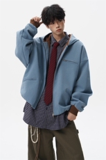 8XL-M美式复古撞色连帽水洗夹克男高级感做旧情侣外套JK1327P88，男装夹克，电商D206-1