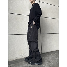 B221美式ins街头hiphop刺绣宽松褶皱休闲裤子LK23123-P60控78，男装休闲裤，电商B221