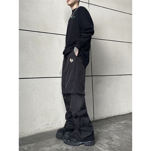 B221 美式ins街头hiphop刺绣宽松褶皱休闲裤子 LK23123-P60 控78图片