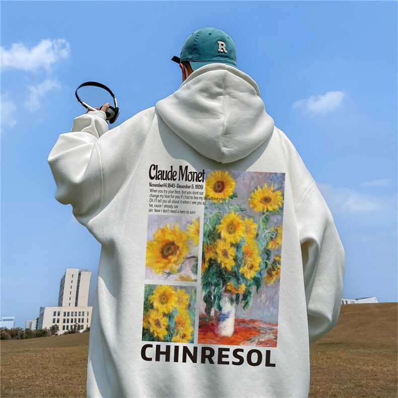 ！秋季重磅宽松大码港风向日葵印花连帽卫衣LW111-特p35,男装卫衣,星座508（原C305）