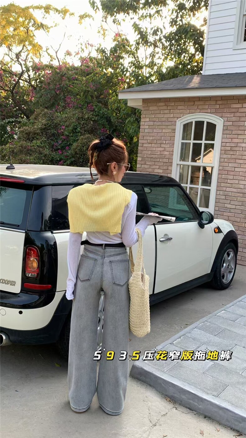春秋款日常阔腿牛仔裤时尚简约日常女,女装牛仔裤,宸诺服饰