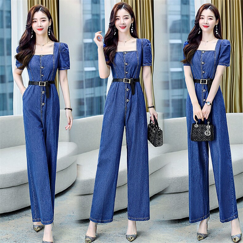 2022夏季新款时尚个性气质减龄方领修身显瘦连体裤，女装连体裤，布芭啦