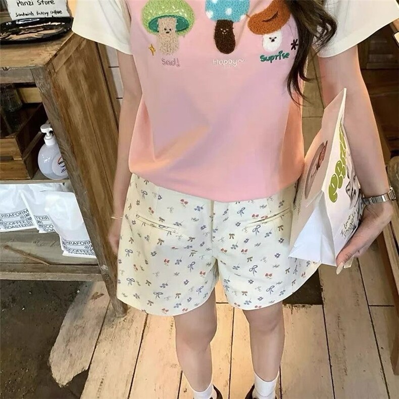 AK2374-P45美式kitty猫印花纯棉短裤女2026夏款甜辣妹修身裤子,女装休闲裤,星座617A-2