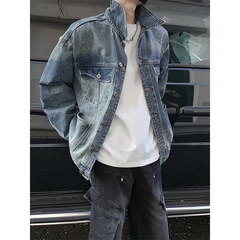 得物二开美式水洗做旧牛仔外套男复古显瘦夹克牛仔衣JK1291-P72,男装工装外套,星座1103-3