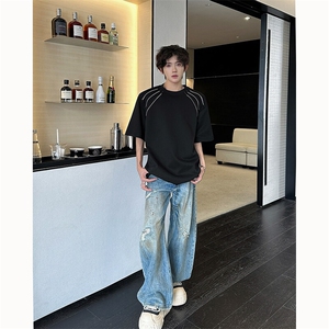 夏季美式高街ins重磅拉链装饰短袖T桖货号TX25172P35图片