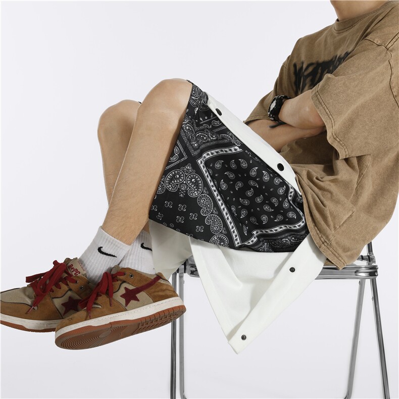 夏季新款排扣腰果花假两件短裤宽松M~5XLXZ604-DK800-P45控58,男装牛仔裤,星座604