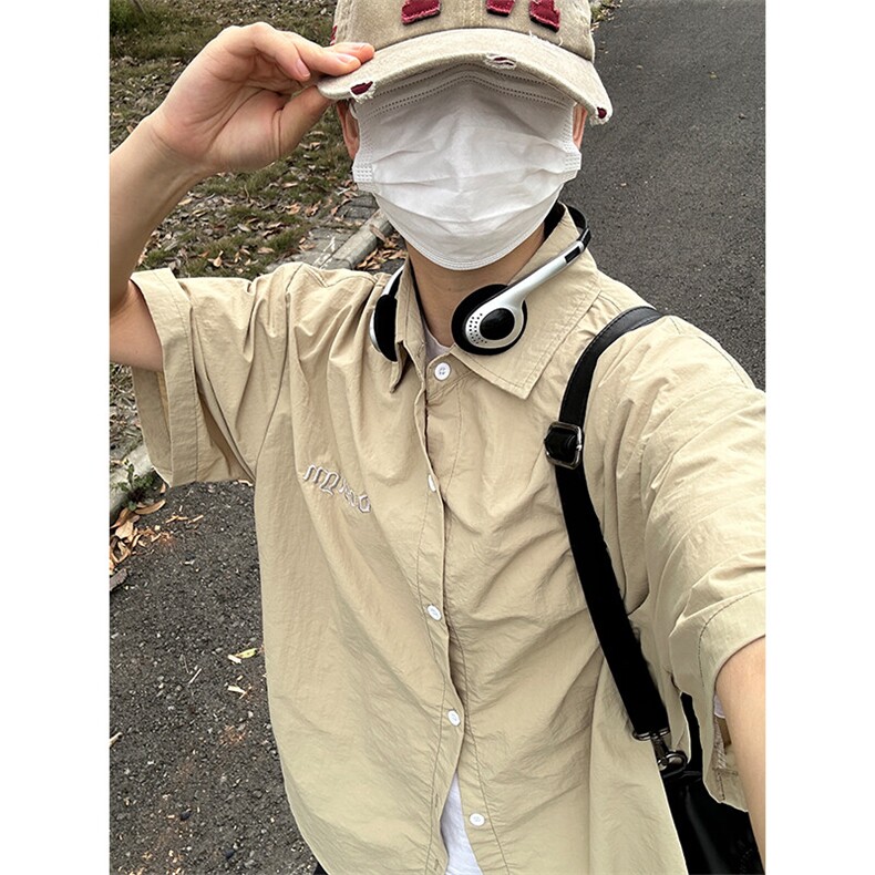 夏季新款速干短袖刺绣衬衫潮流港风宽松百搭男半袖 CS285-P35图片